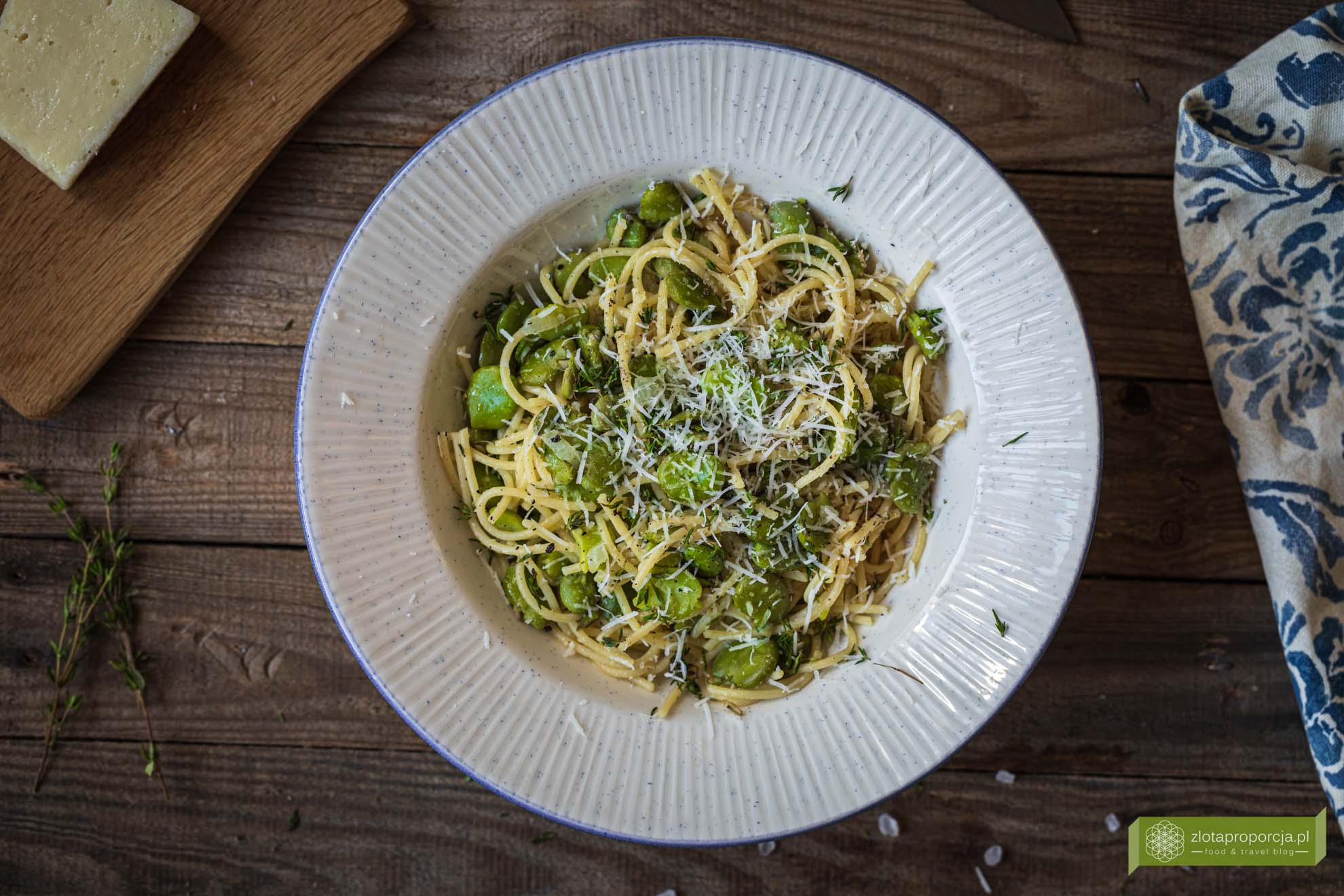 makaron z bobem; spaghetti z bobem; makaron z bobem i tymiankiem; pasta con le fave; bób; kuchnia wloska;